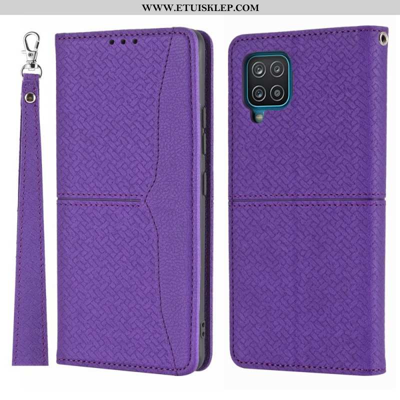 Etui Na Telefon do Samsung Galaxy M12 / A12 z Łańcuch Etui Folio Styl Tkanej Skóry Z Paskami